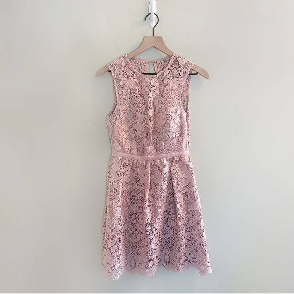 BHLDN Rosaline Dress Size Small Light Pink Lace Cutout Mini Lilac Occasion - Picture 2 of 11